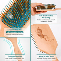 Hair Brush Natural Wooden Hair Brushes for Women Men and Kids, Eco Friendly Paddle Hairbrush for Curly Think Thin Fine Stright Long Hair Make Hair Health and Massage Scalp