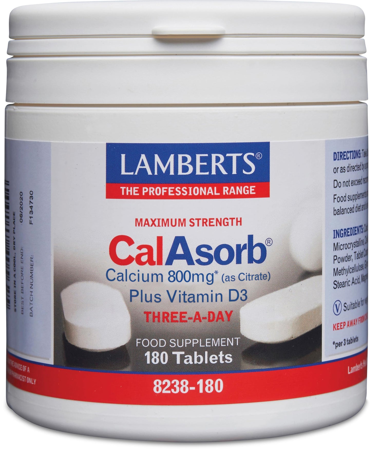 Lamberts Calasorb Calcium 800mg (As Citrate) Plus Vitamin D3 180 Tablets