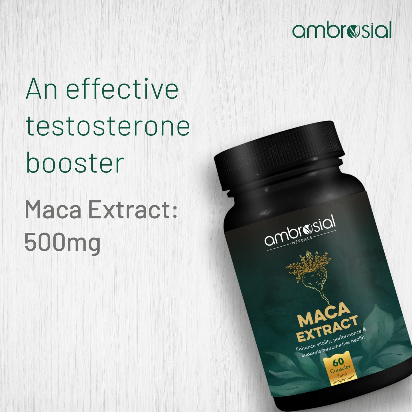AMBROSIAL Ambrosial Maca Root Capsules for Women & Men | High Strength 500 mg Maca Powder per Capsule | Supports Building Stamina & Energy (Pack of 1-60 Capsules)