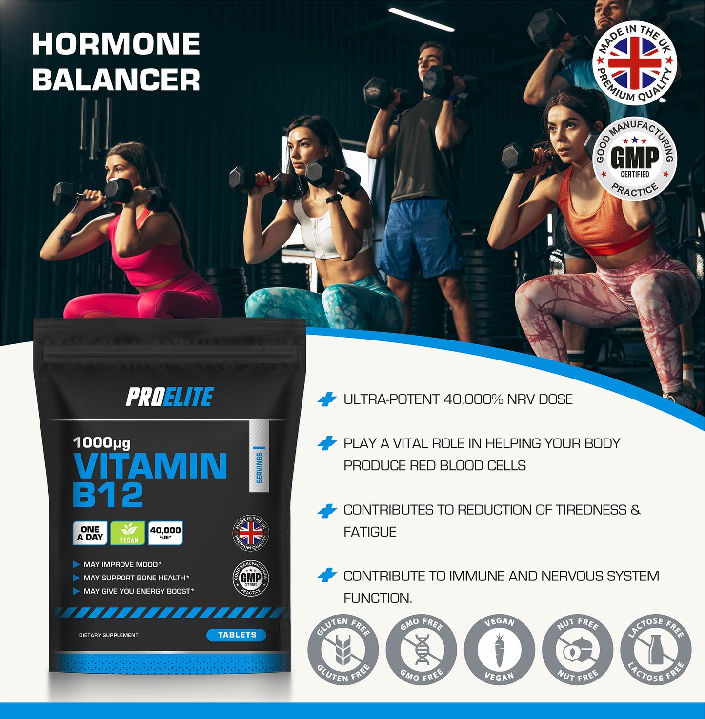 Vitamin B12 High Strength Tabets 1000mcg Vegan B12 Supplement | Pure Methylcobalamin Tablets | Tiredness and Fatigue | Metabolism & Immunity Supplements by PROELITE (240 Tablets)