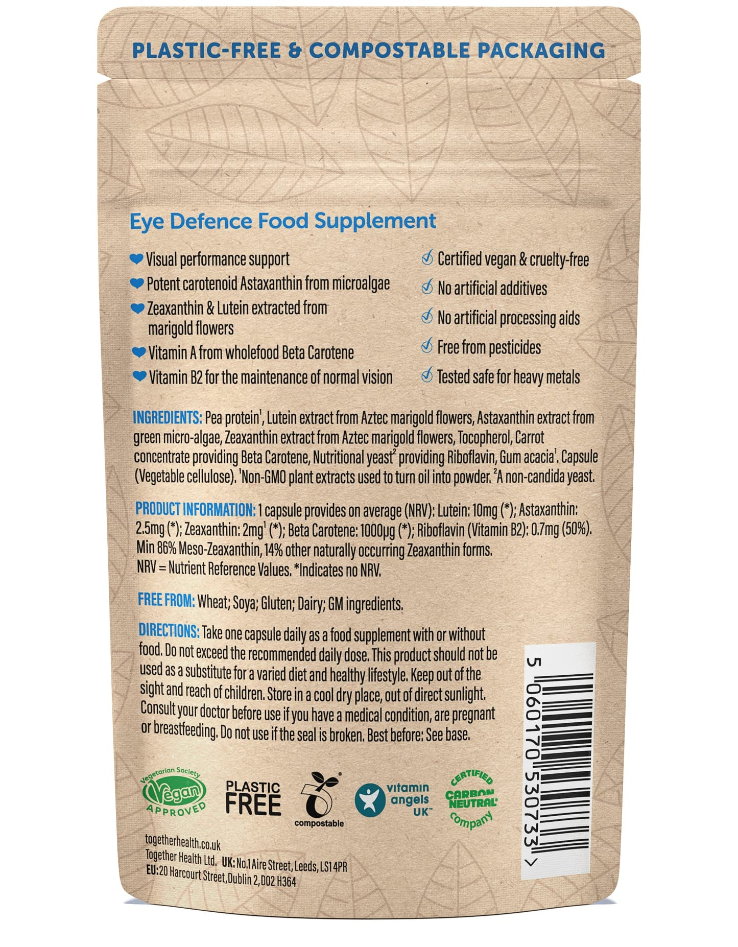 Eye Defence – Together Health – Powerful Carotenoids: Astaxanthin Zeaxanthin & Lutein – Vitamin A – Protects Against Blue Light – Vegan Friendly – Made in The UK – 30 Vegetable Capsules