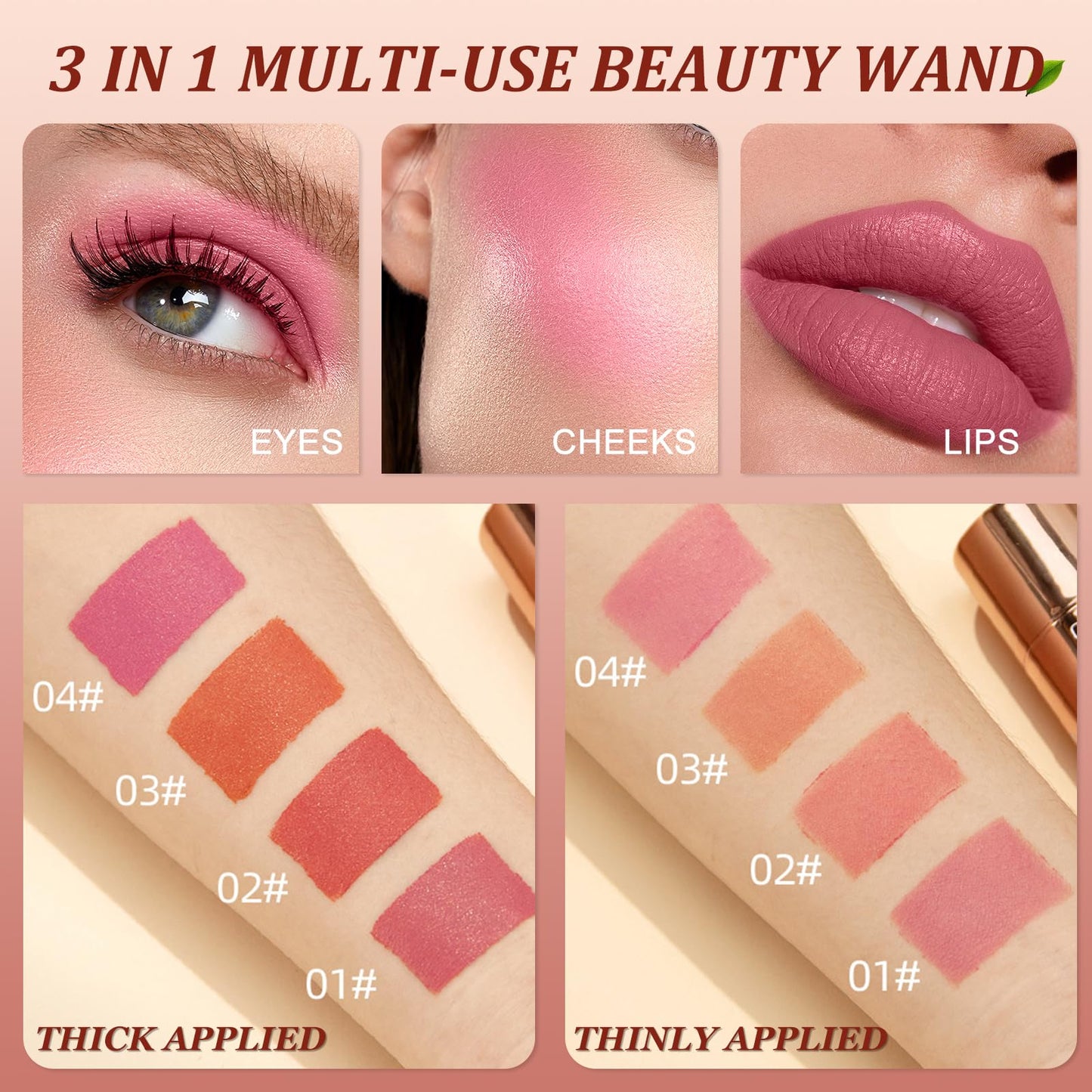 Cream Blush Stick, 3-in-1 Multi-Use Blusher Contour for Lip Cheek Eye, Long-lasting Waterproof Cream Blusher with Makeup Brush, Moisturize Blush Wand, Lightweight Face Blusher for Women Nature Look