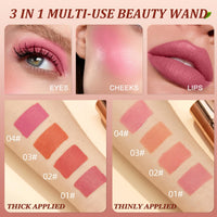 Cream Blush Stick, 3-in-1 Multi-Use Blusher Contour for Lip Cheek Eye, Long-lasting Waterproof Cream Blusher with Makeup Brush, Moisturize Blush Wand, Lightweight Face Blusher for Women Nature Look