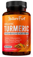 Nature Fort Organic Turmeric Capsules High Strength 1400mg with Black Pepper and Ginger – Active Curcumin Formula – 120 Veg Capsules – Organic, Vegan, and Non-GMO – Enhanced Absorption
