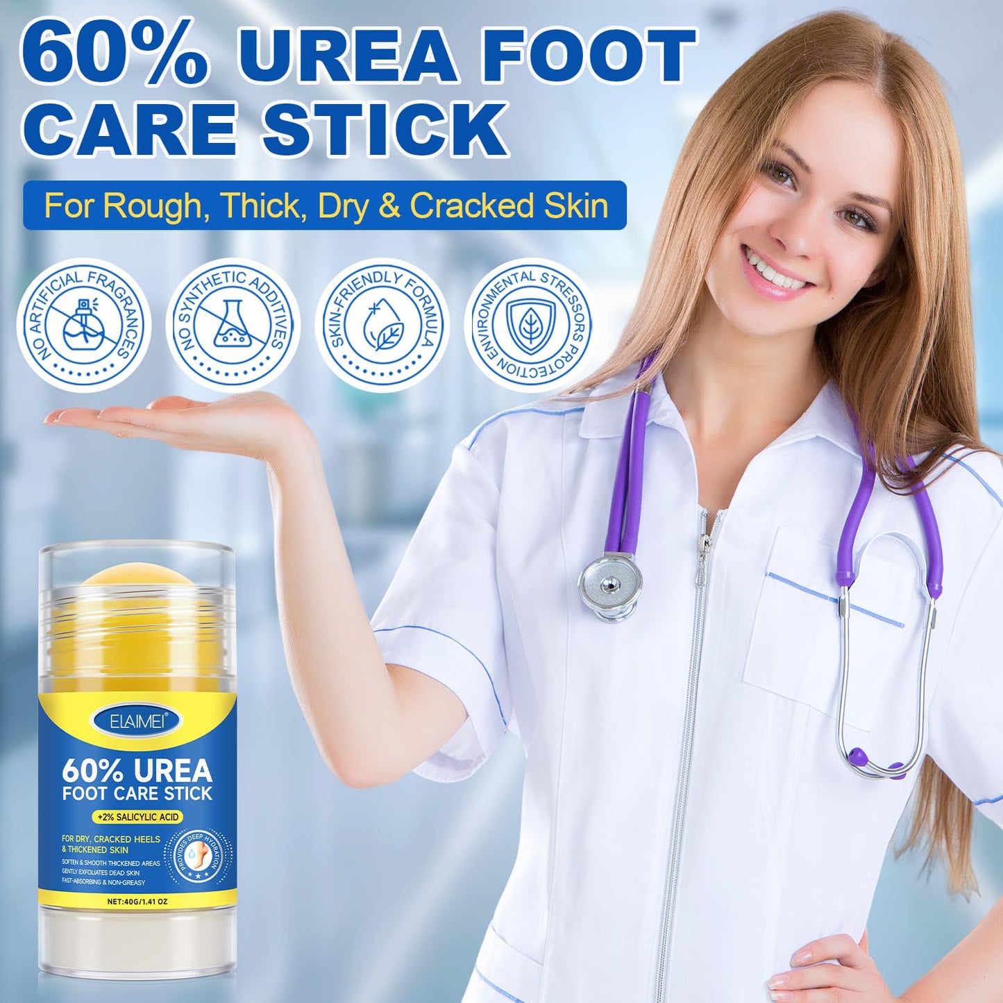 Generic Urea Foot Cream with Salicylic Acid – Heel Stick for Cracked Feet, Repairs Dry Rough Heels Fast, Intensive Moisturizer for Dead Skin, Hydrating Heel Balm with Urea for Smooth -Looking Feet
