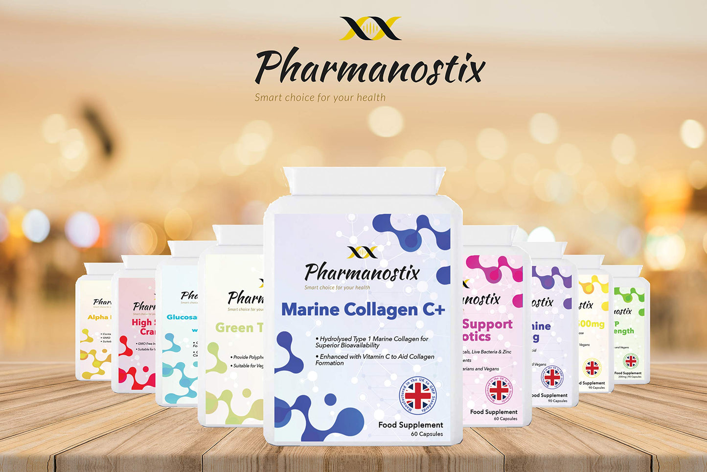Pharmanostix Marine Collagen C+ Supplement - Naticol® 1200 mg Marine Collagen - 60 Capsules for Women & Men - Premium Type 1 Hydrolysed Collagen with Vitamin C - for Skin Bones Joints