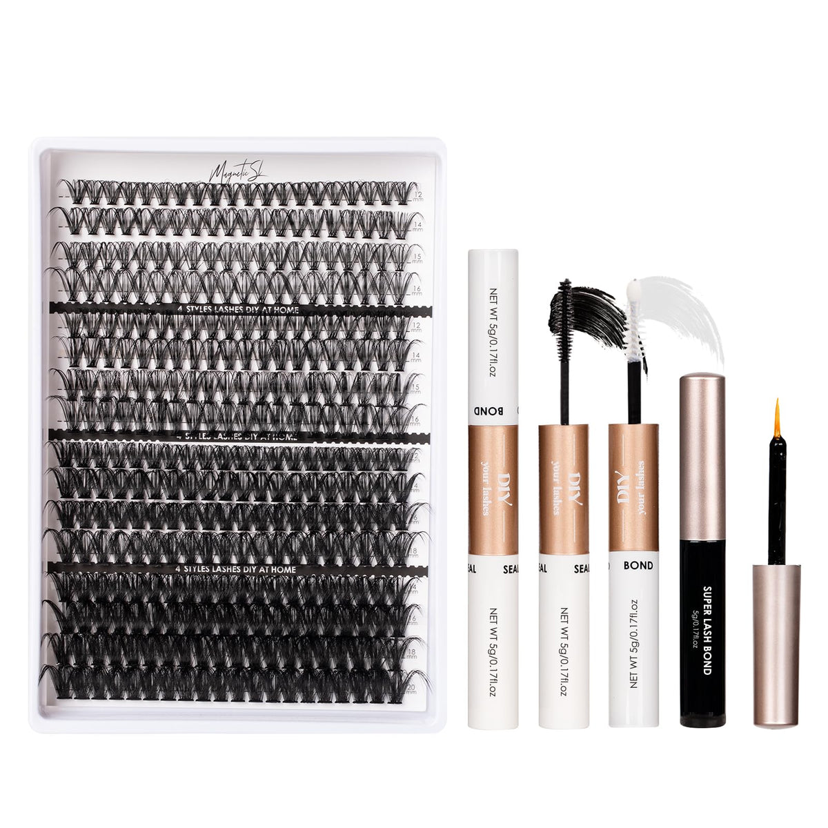 Magnetic SL Volume Individual-Eyelashes 320PCS DIY Lash Extension Kit 12-20mm MIX Fluffy False Eyelashes with Bond and Seal, Applicator, Look Like Eyelashes Extension at Home(30D+40D+80D+100D)