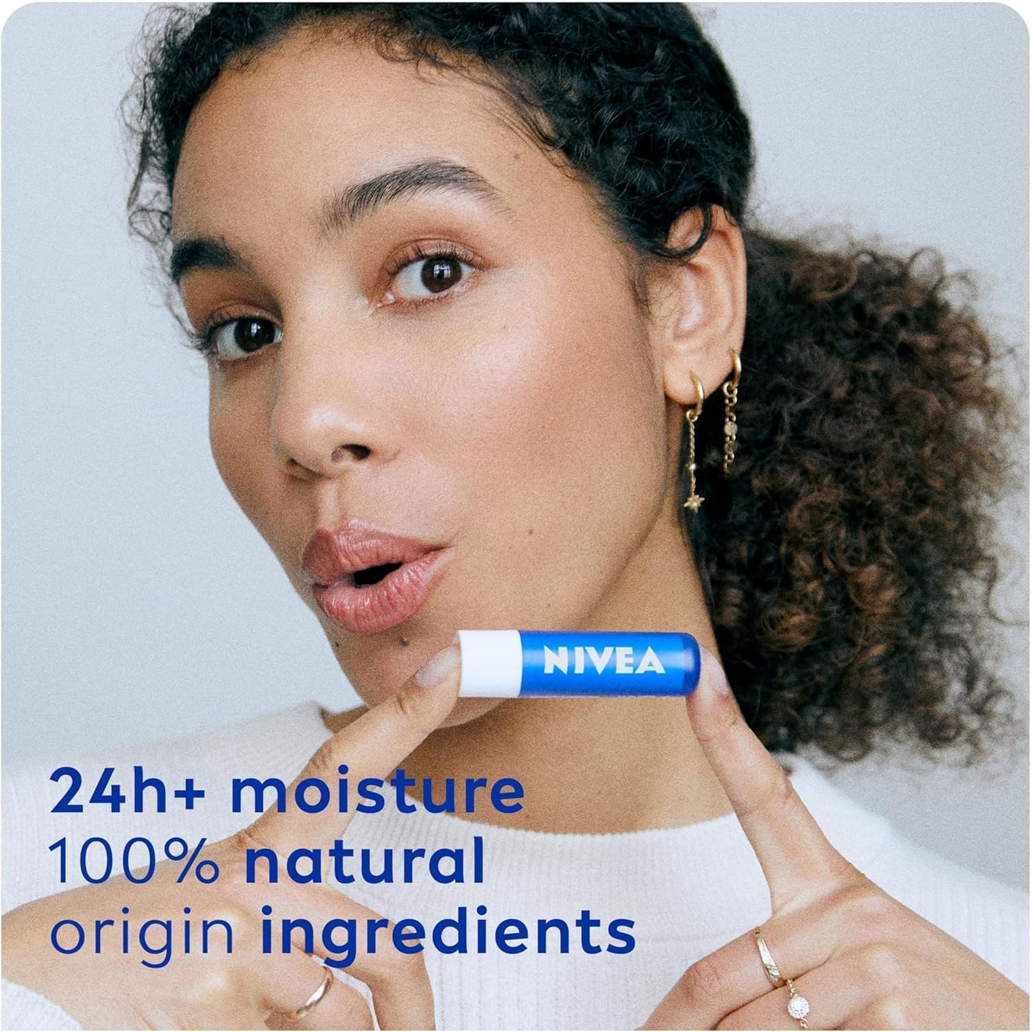 NIVEA Lip Balm Original Care (4.8g) Lip Balm Deeply Hydrates Lips for 24h+, with 100% Natural Origin Ingredients, Shea Butter, and Vitamins, Lip Care