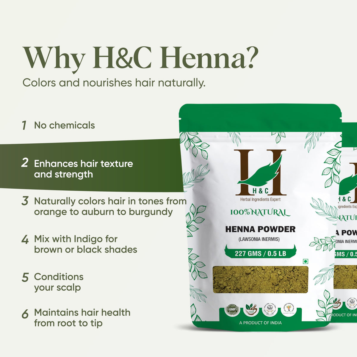 H&C HERBAL INGREDIENTS EXPERT H&C Neutral Henna Powder/Colorless Henna/Cassia Powder (Cassia Obovata) - 227G (1/2 Lb) | For Conditioning Your Hair Without Coloring.