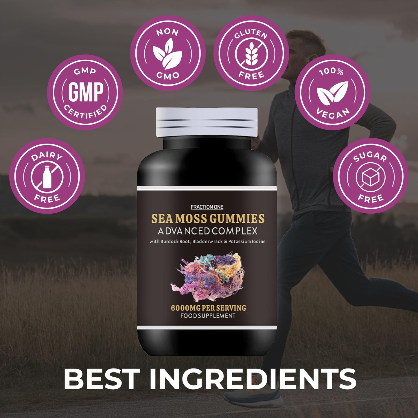 Fraction One Irish SEA Moss Gummies | 120 Gummies | HIGH Strength | 6000MG | Advanced Complex | Irish SEA Moss | Burdock Root | BLADDERWRACK | Potassium Iodine |Sugar Free | 60 Servings | 2 Months Supply | Vegan