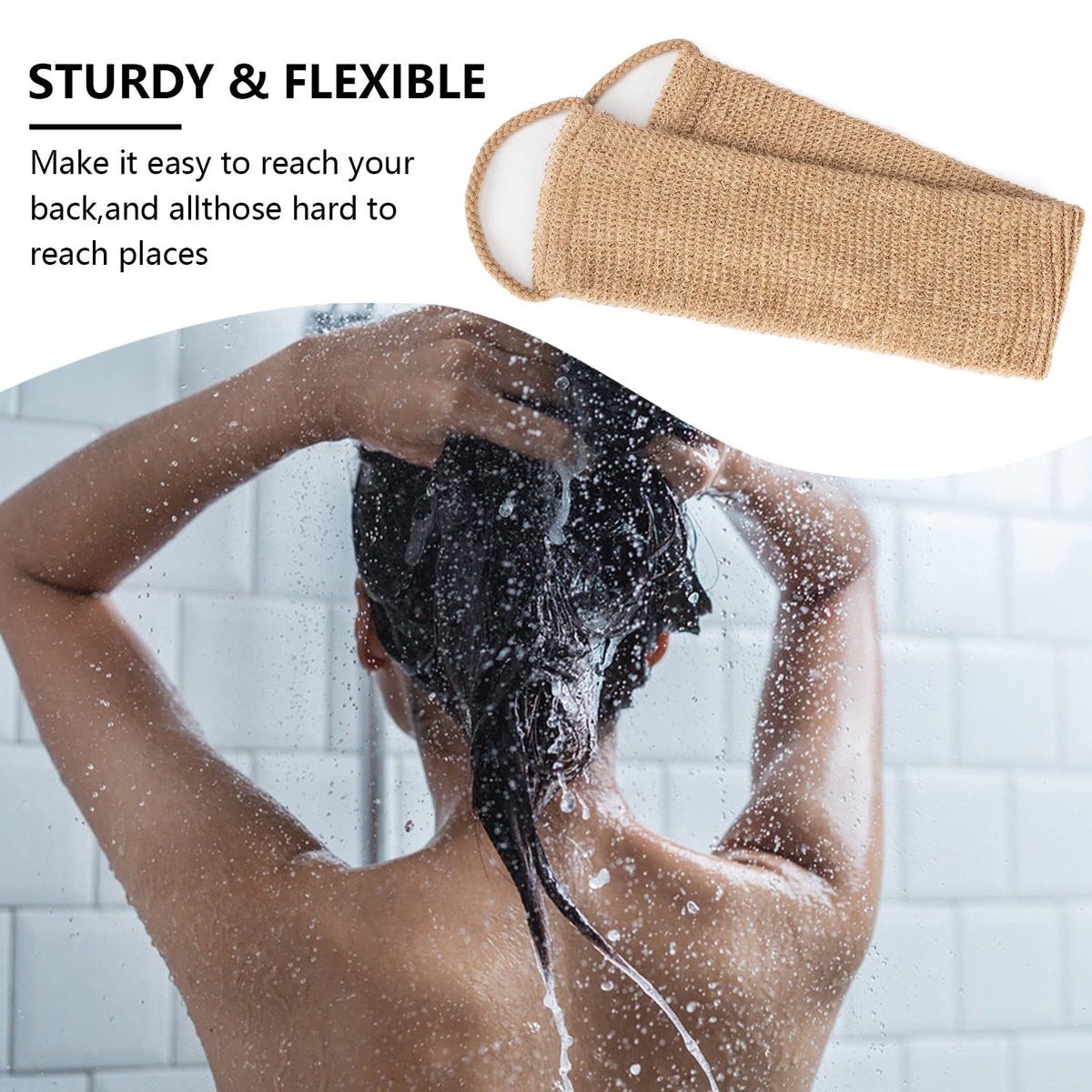 Generic Hemp Back Scrubber, 100% Natural Exfoliating Back Strap with Mitt,Durable Machine Washable,Exfoliating Loofah Back Scrubber with Handles for Shower Bath Men and Women