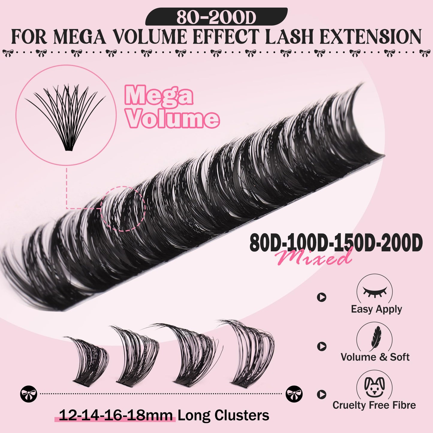 Goddvenus Eyelashes Cluster Lashes 14-20mm Thick Fluffy Individual Eyelashes 80D-200D Volume Lashes Individual Cluster Dramatic Russian Eyelash Clusters D Curl DIY Eyelash Extensions 320pcs