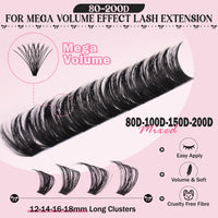Goddvenus Eyelashes Cluster Lashes 14-20mm Thick Fluffy Individual Eyelashes 80D-200D Volume Lashes Individual Cluster Dramatic Russian Eyelash Clusters D Curl DIY Eyelash Extensions 320pcs