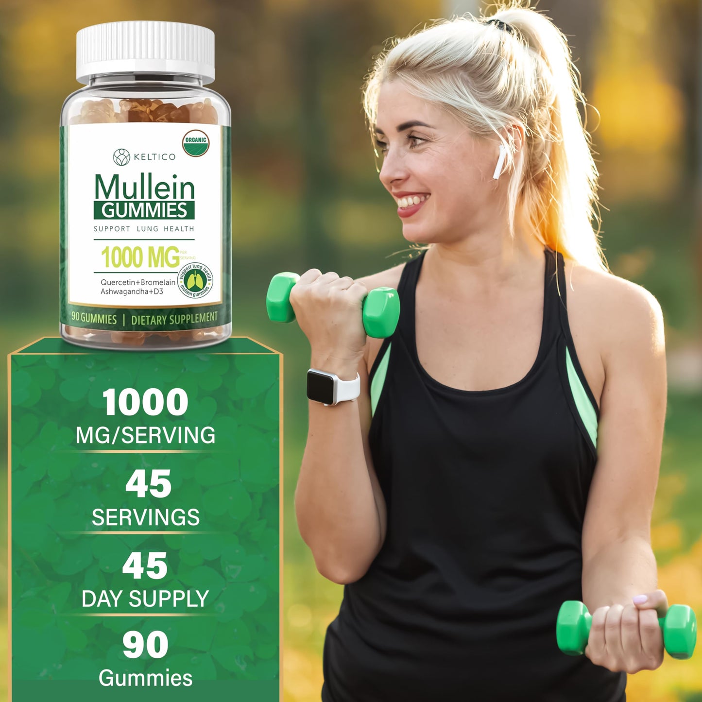 Keltico Mullein Gummies - Mullein Leaf Extract for Lungs - 1000mg Mullein - 200mg Ashwagandha - 400mg Quercetin - Bromelain - Alternative to Mullein Drops,Capsules & Mullein Tea - Mucus Remover & Mucus Relief