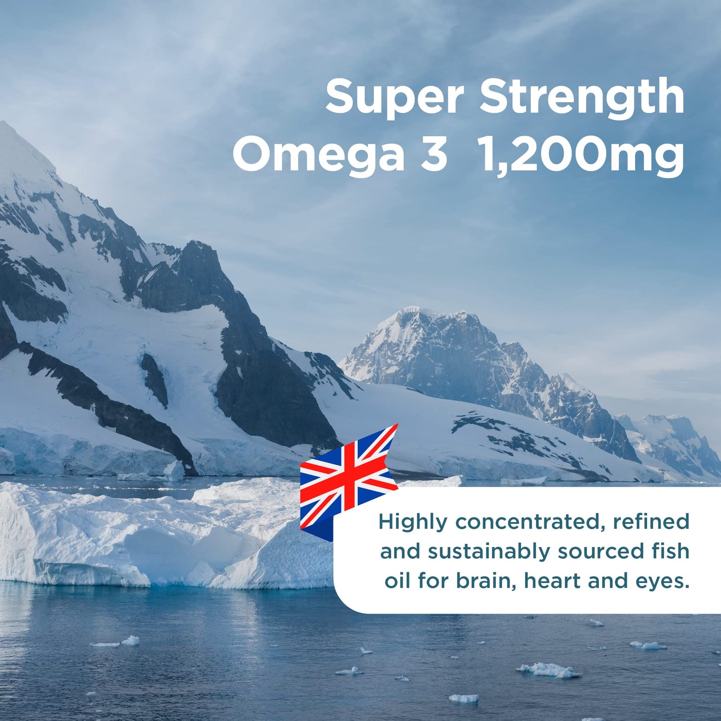 Healthspan Super Strength Omega 3 1,200mg (60 Capsules) | Brain, Heart & Eye Health | 240mg DHA & 360mg EPA per Capsule| Highly Purified to Remove Toxins | Sustainably Sourced Fish Oil