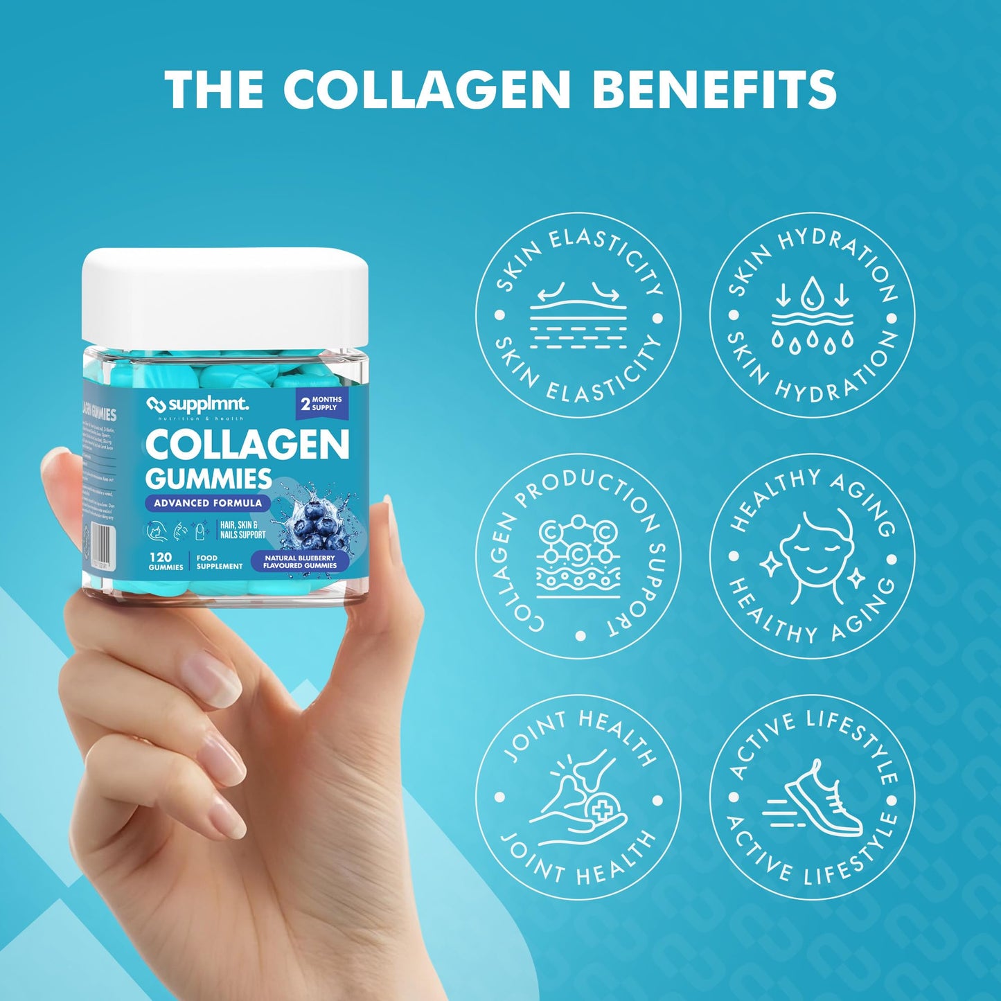 Marine Collagen Gummies - Hydrolysed Collagen Peptides with Biotin, Hyaluronic Acid & Vitamin C - Collagen Supplements for Women and Men - 120 Gummies. Collagen for Skin, Hair & Nails 2 Months Supply