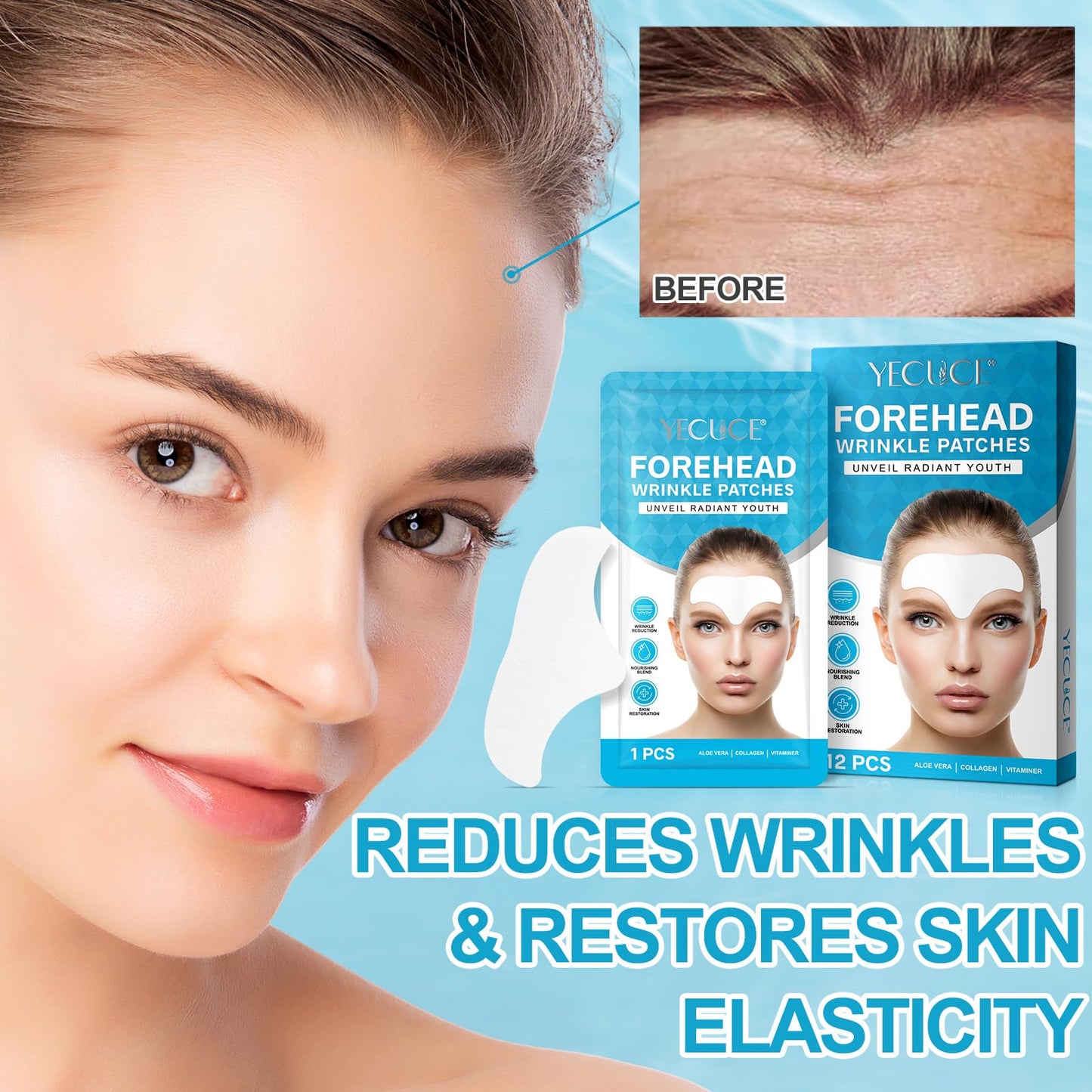 Datival Forehead Wrinkle Patches, Anti Wrinkle Patches with Aloe, Moisturizing Mask Pads, Forehead Lines Age Lines Resistant Wrinkle Remover Strips, Anti Wrinkle Masks Pads for Men and Women,12 PCS