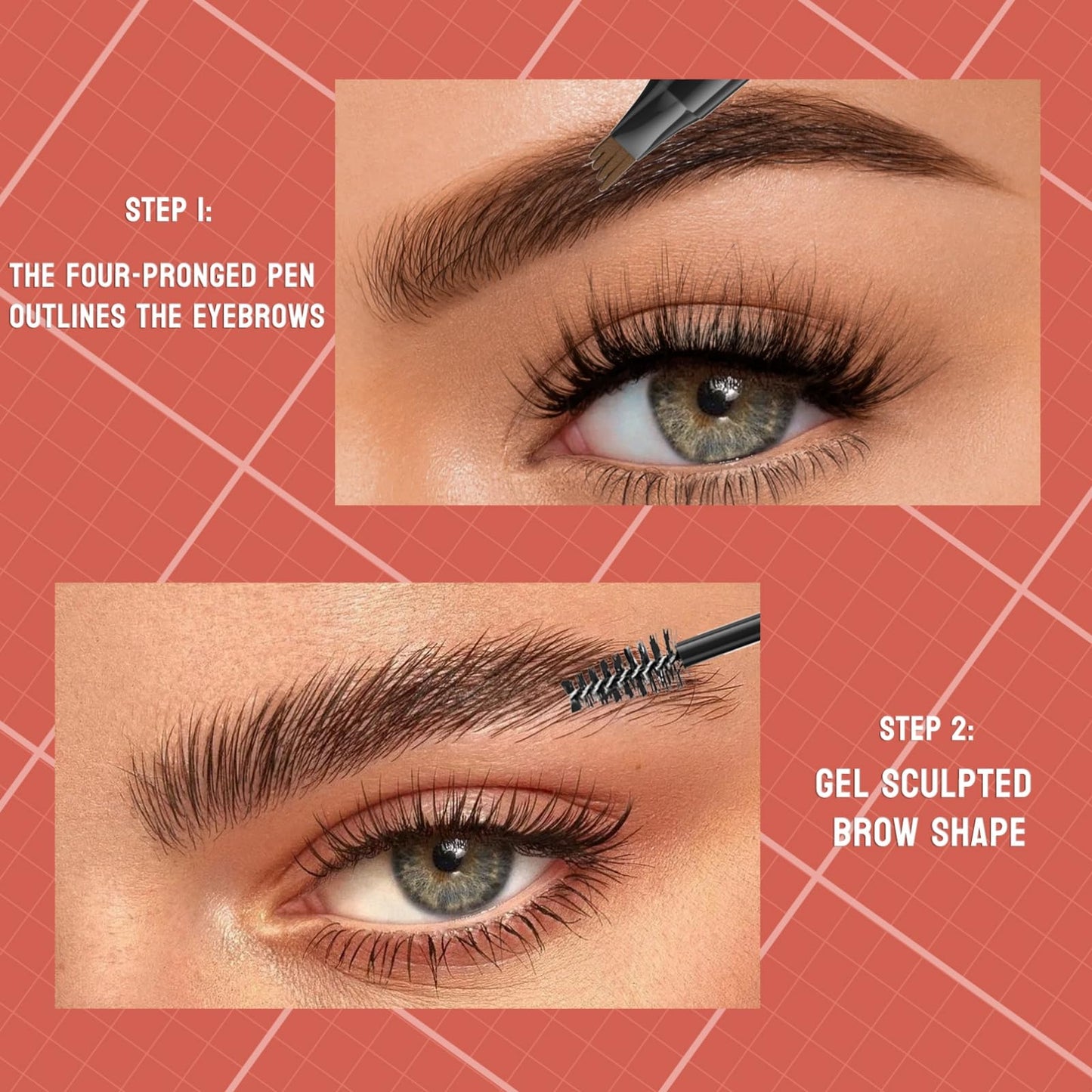 Weixinbuy 2-IN-1 Microblading Eyebrow Pen Long-lasting, Waterproof Eyebrow Pencil Dual-Ended with 4-Fork-Tip & Brow Brush & Clear Brow Gel, Fluffy & Defined Brows for Natural-Looking (1# Dark brown)