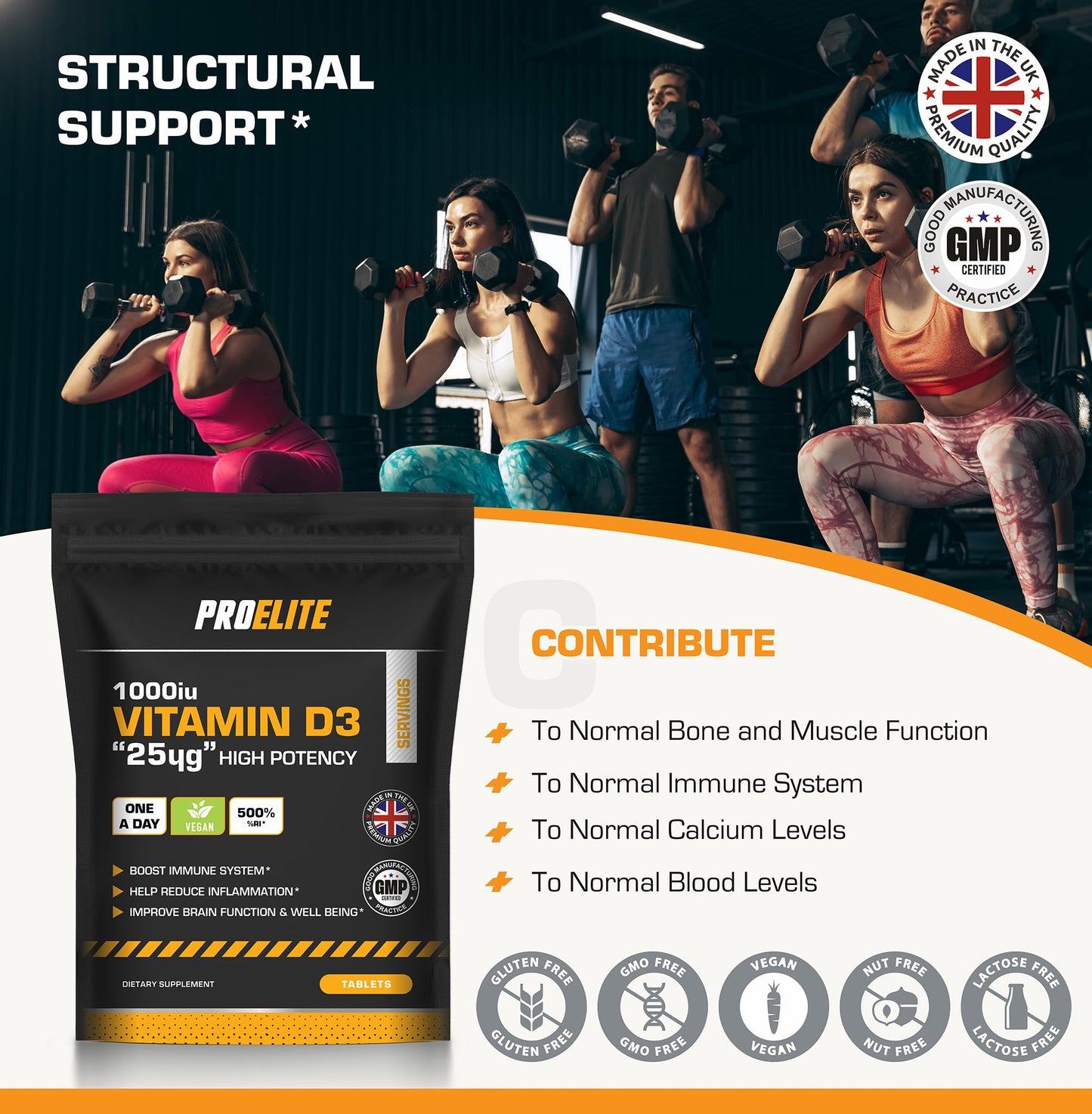 Vitamin D 1000 IU (25mcg) Vegan 180 VIT D Tablet 6 Months Supply for Maintenance of Healthy Immune System, Muscles, Bones & Teeth Vitamin D3 Cholecalciferol Made in The UK by PROELITE