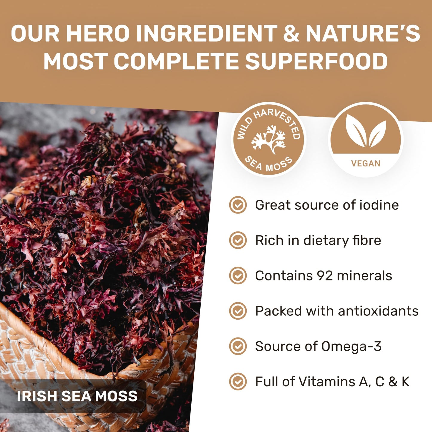 Marine Organics Organic Irish Sea Moss & Ashwagandha Capsules - Calm Blend - 60 Capsules - Ashwagandha High Strength 1200mg w/Black Pepper - Immunity & Stress Support - Vegan, Non-GMO, UK Made, Certified Organic