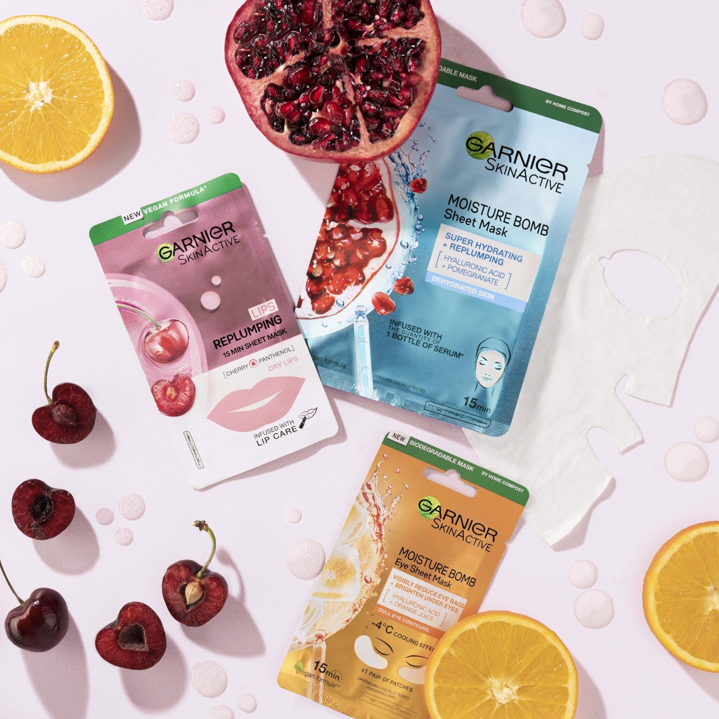Garnier Sheet Masks Ultimate Face Collection, Set of Sheet Masks for Face, Eyes and Lips, With Natural Plant Extracts, Hyaluronic Acid Serum and Vegan Tissue, SkinActive, 6 Pieces