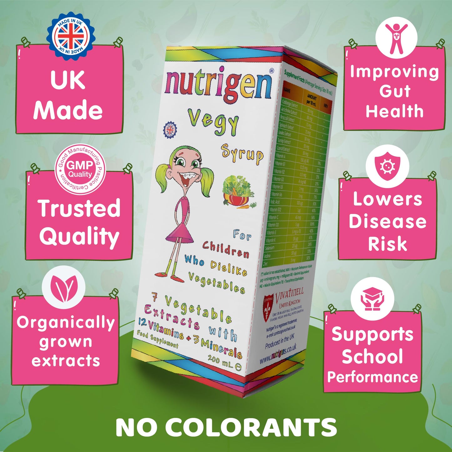 Nutrigen Vegy Syrup 200 mL - Vitamins, Minerals, and 7 Vegetable Extracts in Pomegranate Juice