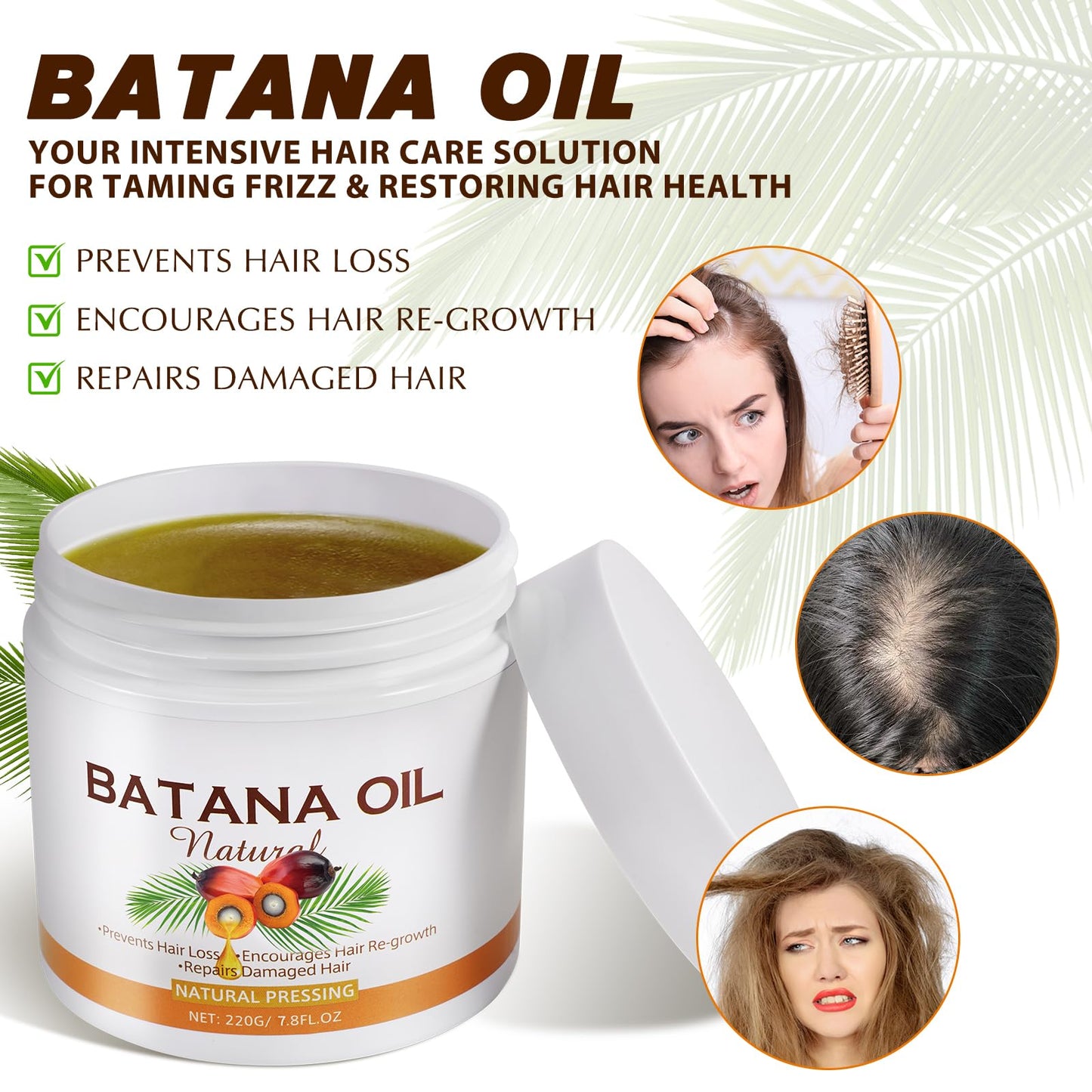 Generic 100% Pure & Natural Batana Hair Growth Oil (220g)-Eliminates Split Ends-Prevent Hair Loss-Increases Shine for Men & Women-For Thicker & Stronger Hair-Repairs Damaged Hair & Skin For Men & Women,7.8 Oz