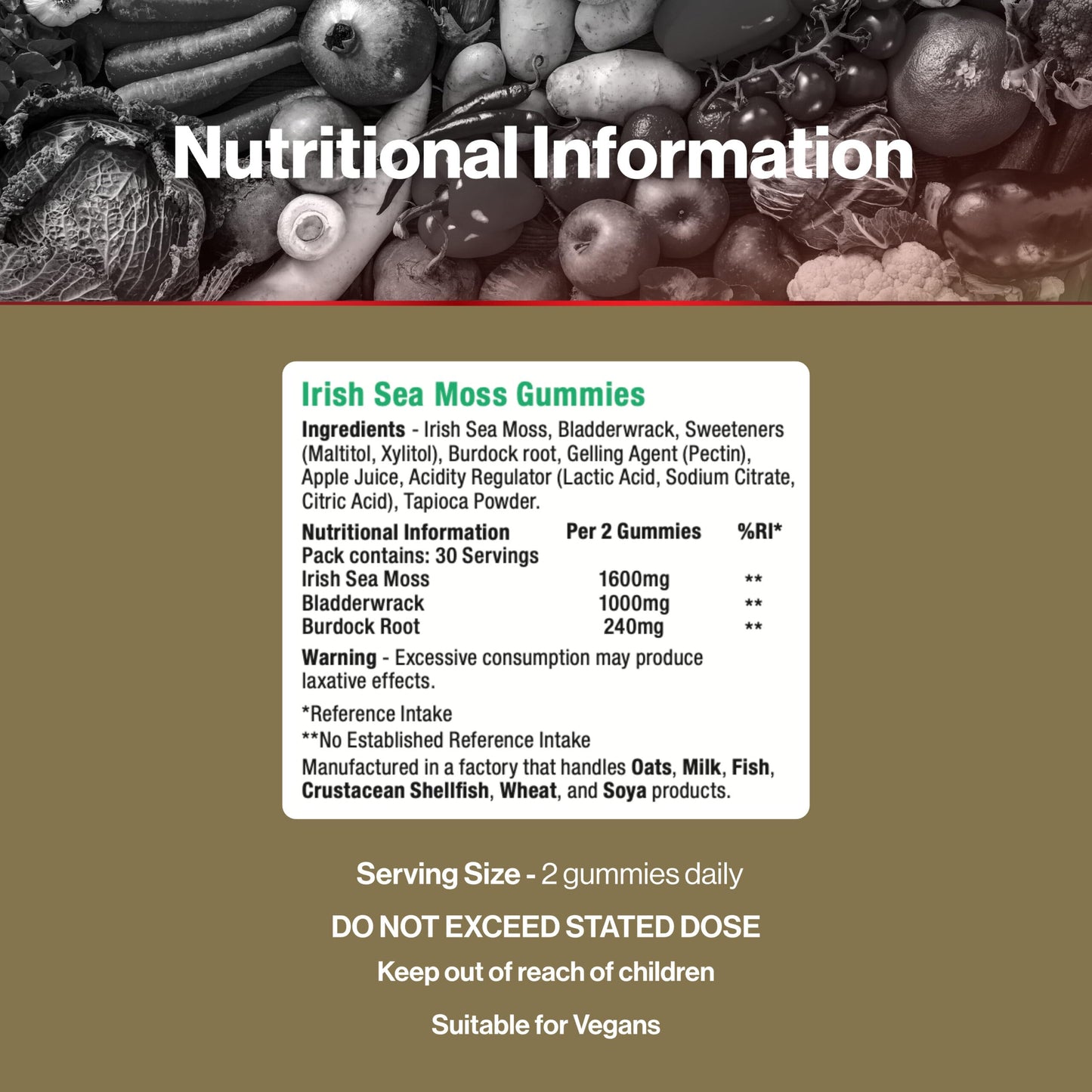 Vit Direct - Irish Sea Moss Gummies - 60 Apple Flavoured Gummies - Supports Immunity & Digestion - Rich in Vitamins - Improves Energy Levels - Vegan-Friendly Supplements