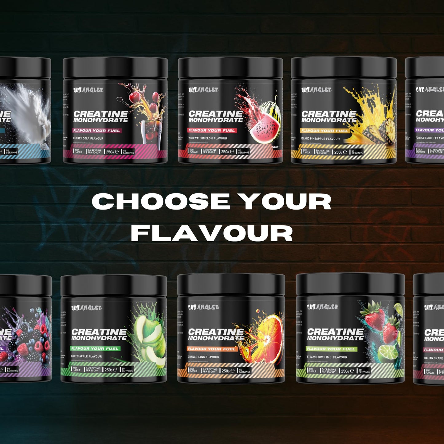 OUT ANGLED Out Angled Creatine Monohydrate Powder, Italian Grape, 50 Servings, Micronised for Easy Mixing, Muscle Growth, Muscle Recovery and Strength Performance