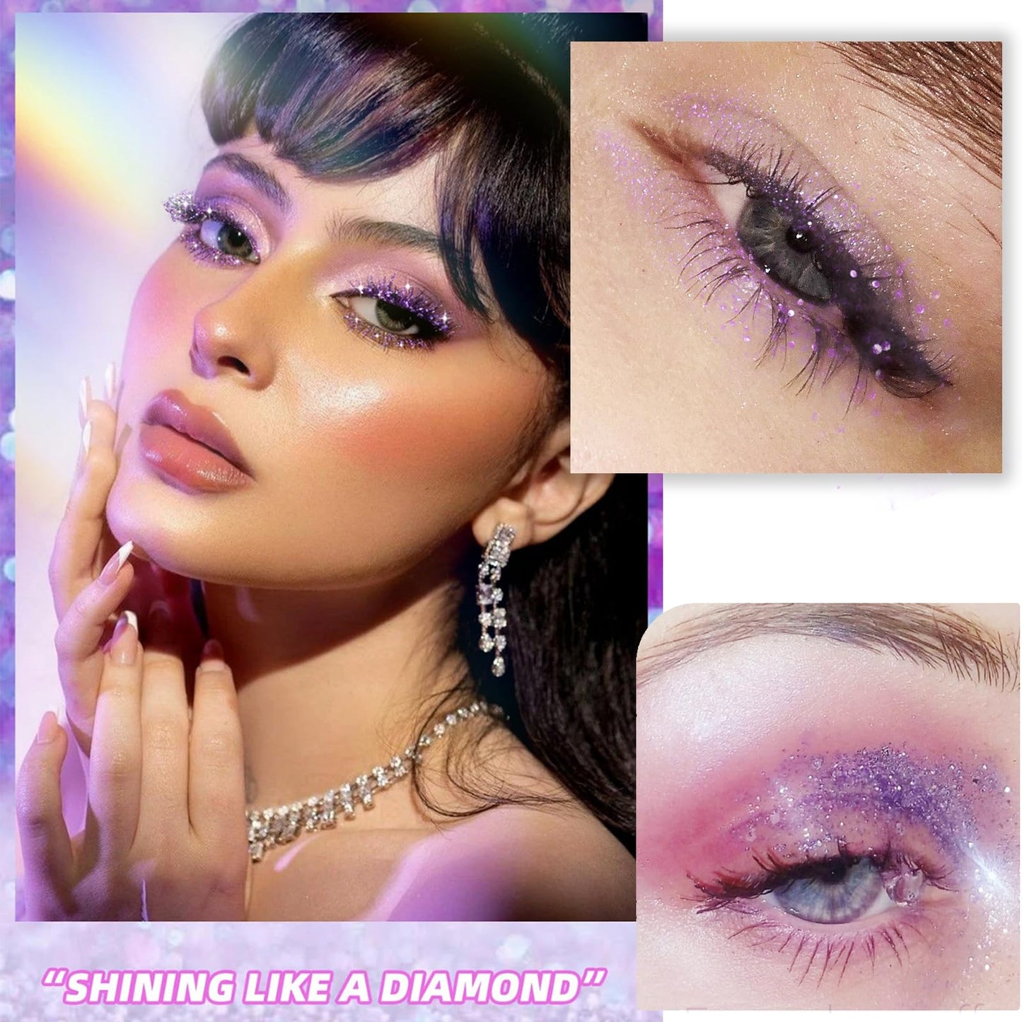 RUICHING Glitter Mascara, Purple Mascara Eye Glitter for Eyelashes, Diamond Shiny Colored Mascara, Long Lasting Smudgeproof Waterproof Sparkling Mascara Eye Make-Up Gift for Women