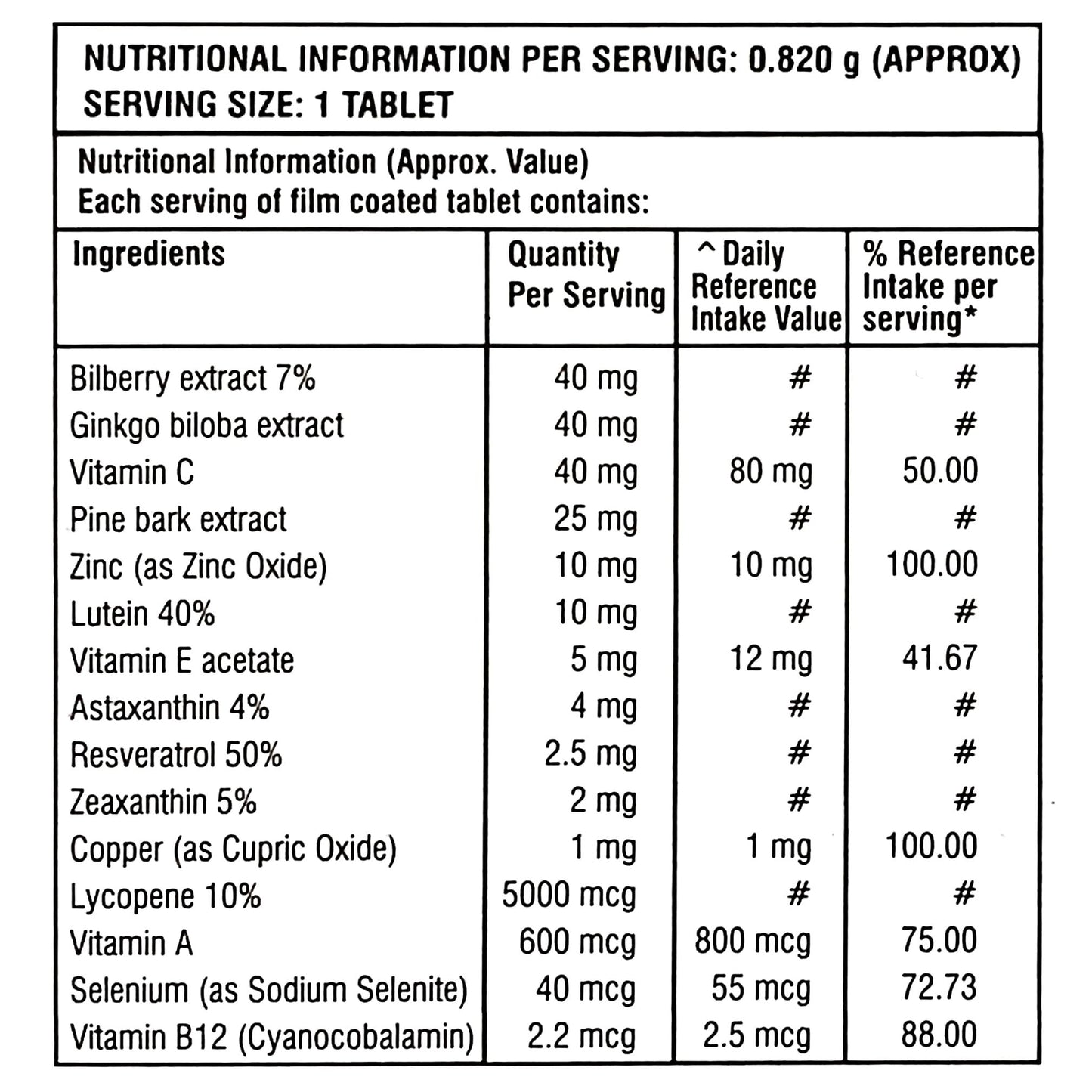 I-Dew Vision Pro Supplement - Lutein Natural Eye Supplement - Zeaxanthin, Astaxanthin, Bilberry Extract, Vitamins A, B12 & Zinc for Normal Vision - Pack of 30 (1 Tablet per Day, 1-Month Supply)