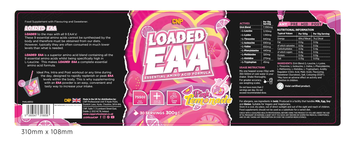 CNP Professional Loaded EAAs, Essential Amino Acids, BCAAs, Muscle Repair & Recovery Powder, 300g / 100g and 30/10 Servings, 12 Delicious Flavours (Pink Lemonade, 300g)
