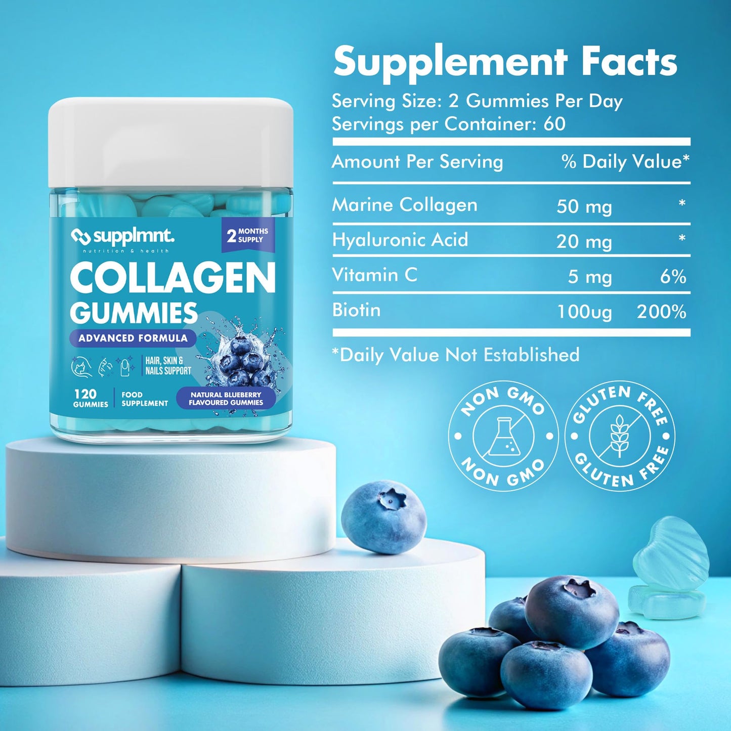 Marine Collagen Gummies - Hydrolysed Collagen Peptides with Biotin, Hyaluronic Acid & Vitamin C - Collagen Supplements for Women and Men - 120 Gummies. Collagen for Skin, Hair & Nails 2 Months Supply
