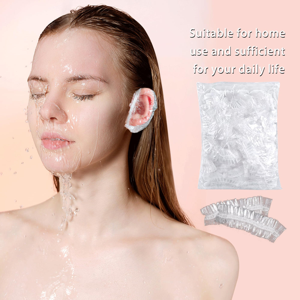 MEKEET 100PCS Clear Disposable Ear Caps Waterproof Ear Covers for Shower Ear Covers Caps Plastic Ear Protectors for Shower Bathing,Hair Dye,Travel Spa,Hotel and Hair Solon, Home Daily Use