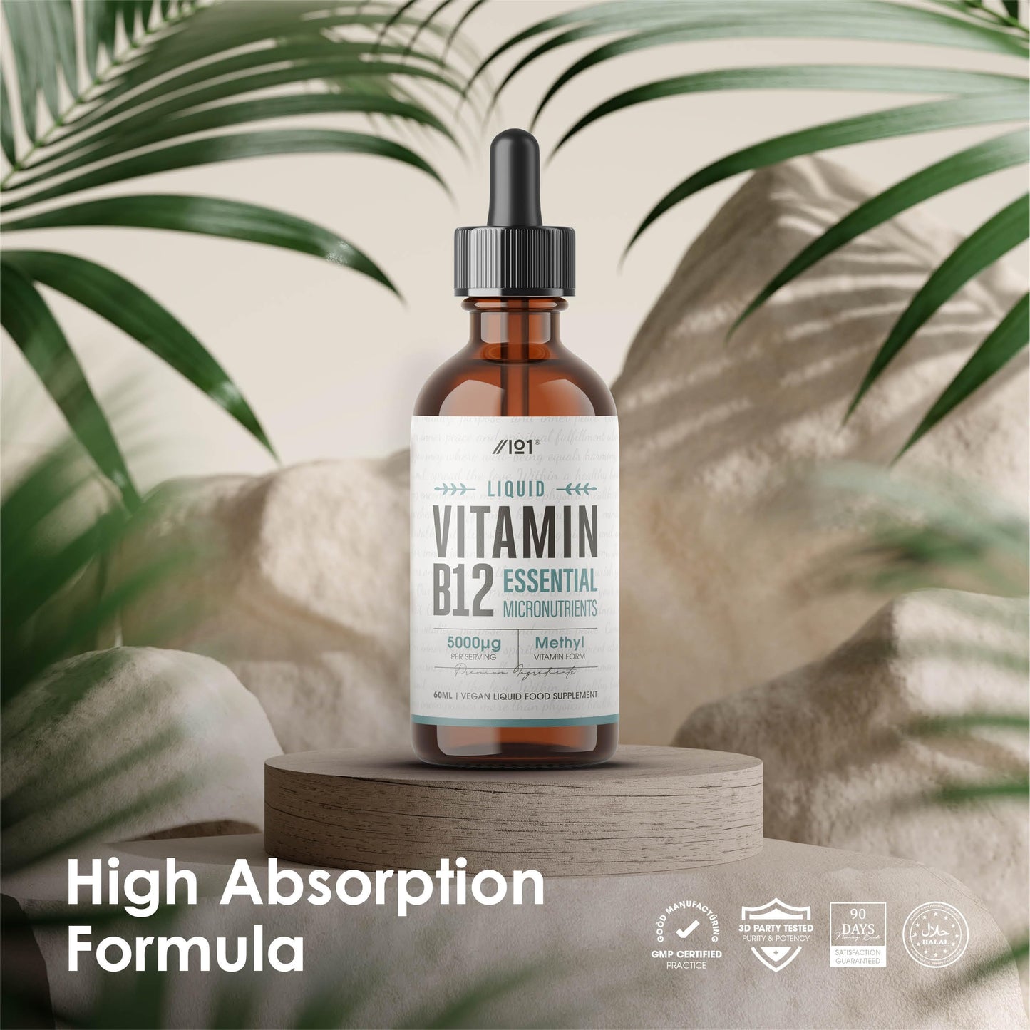 ALPHA01 Vitamin B12 Liquid Drops 5000mcg - 60ml (2 Months Supply) - High Strength Methylcobalamin Supplement - Vegan & Vegetarian Friendly - by Alpha01