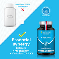 Calcium Magnesium Vitamin D3 & K2 | 120 Vegetarian Capsules | Bone Health Complex | Strengthens Bones and Muscles | Supports Bone Density | French Expertise
