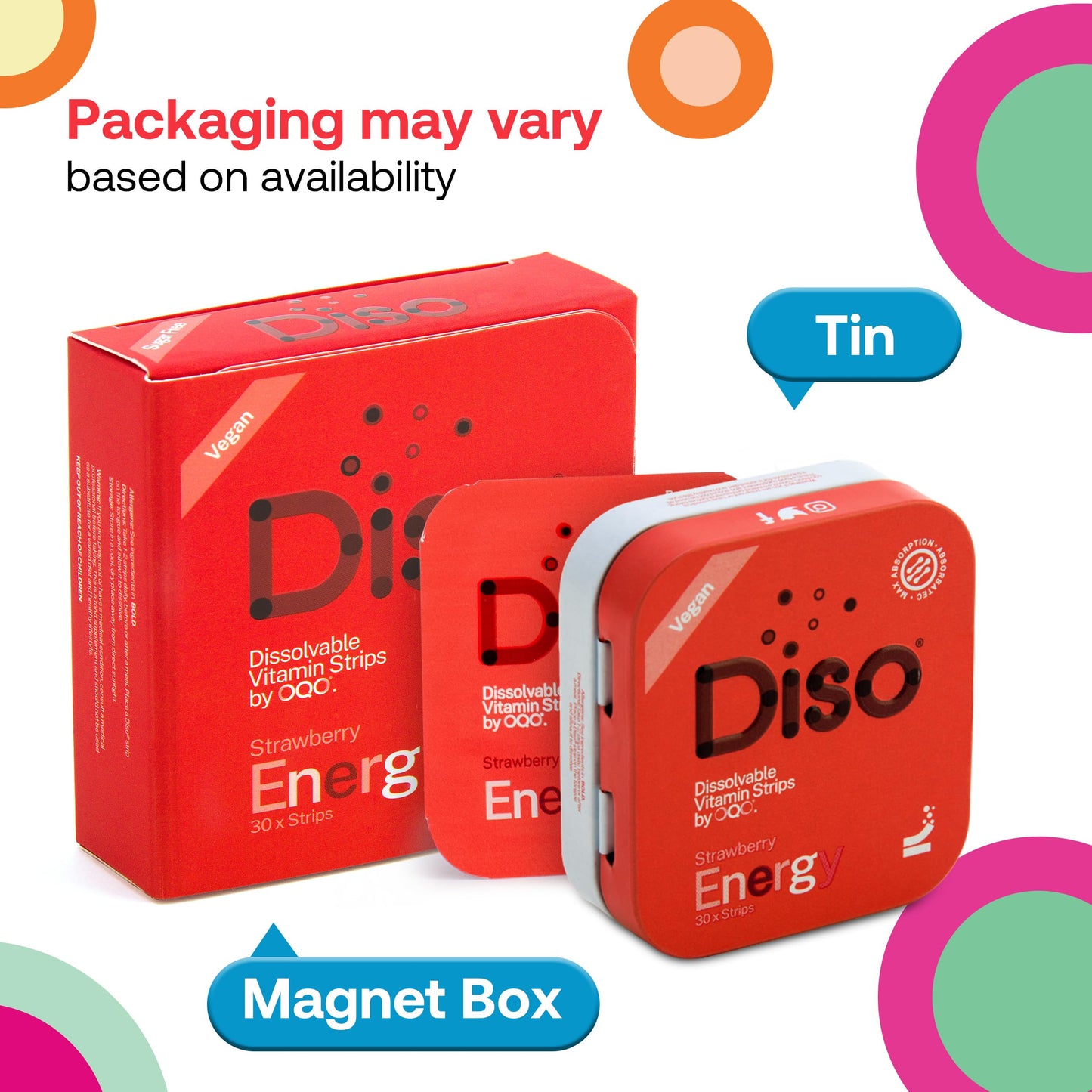 Diso Energy Supplement with Vitamin B12 - Box of 30 Oral Dissolvable Strips, Caffeine Help Reduce Fatigue, Tiredness & Mood Swings, Vegan, Sugar & Gluten Free