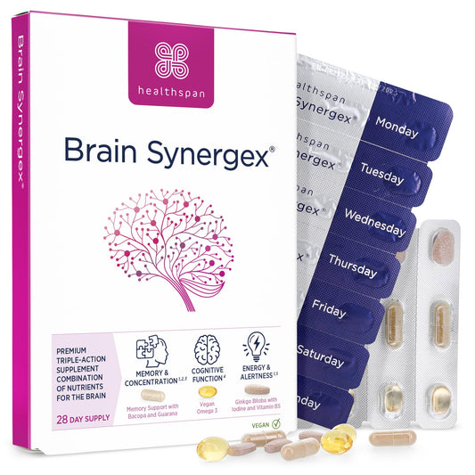 healthspan Healthspan Brain Synergex | 28 Day Supply | Brain Health Supplements | Ginkgo Biloba, Neuro-Vitamin Complex, Opti-Omega 3 & Phospholipid Complex