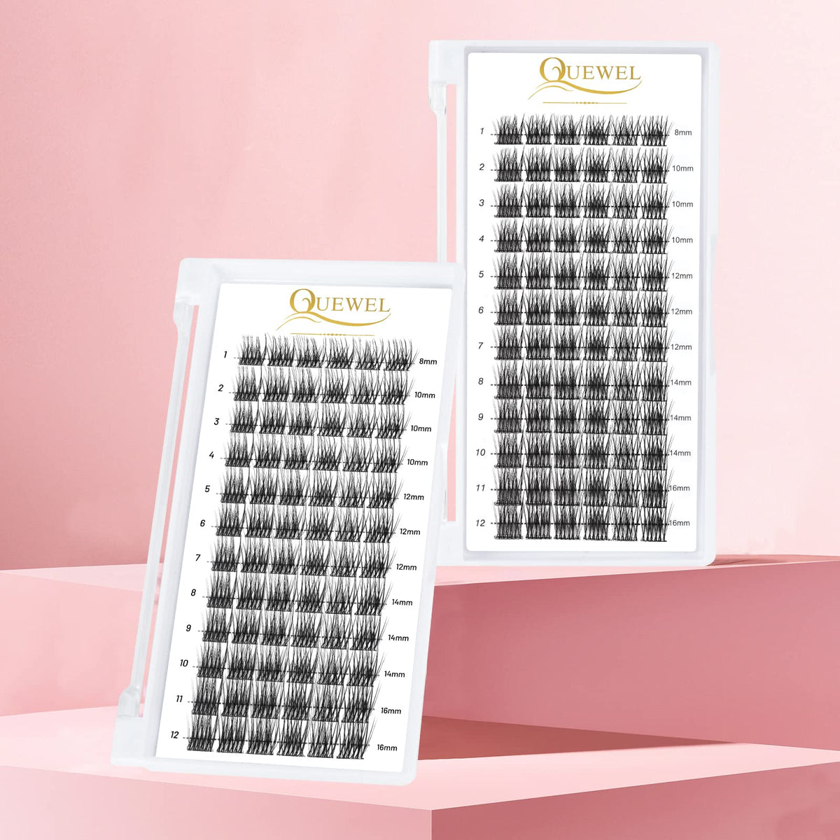 QUEWEL Lash Clusters 72 Pcs Wide Stem Cluster Lashes Mix8-16mm DIY Eyelash Extension Individual False Eyelashes Soft & Do Not Break for Personal Makeup Use at Home(QUH-S019-Mix8-16mm)
