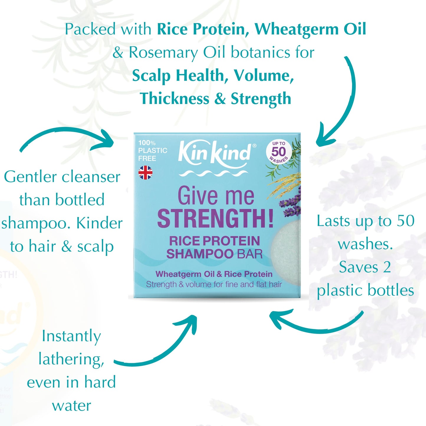 KinKind Rice Water Shampoo Bar for Hair Growth - Give Me STRENGTH! Hair Thickening Solid Shampoo Bar with Rice Protein | Volume for Fine & Flat Hair | Natural Travel Shampoo Bar for Hair UK