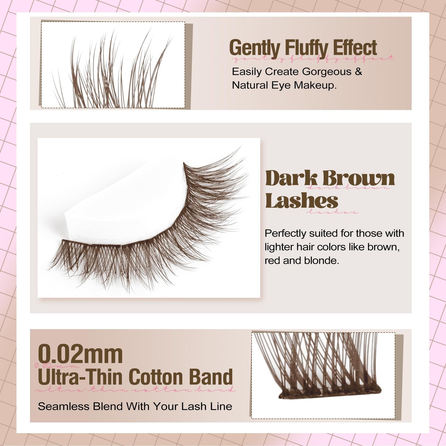 Brown Lash Clusters Kit Dark Brown Eyelash Clusters Gently Fluffy Individual Lashes Kit Natural DIY Lash Extensions Kit Brown Cluster Eyelash Extensions Kit with Lash Bond and Seal, Remover, Tweezers
