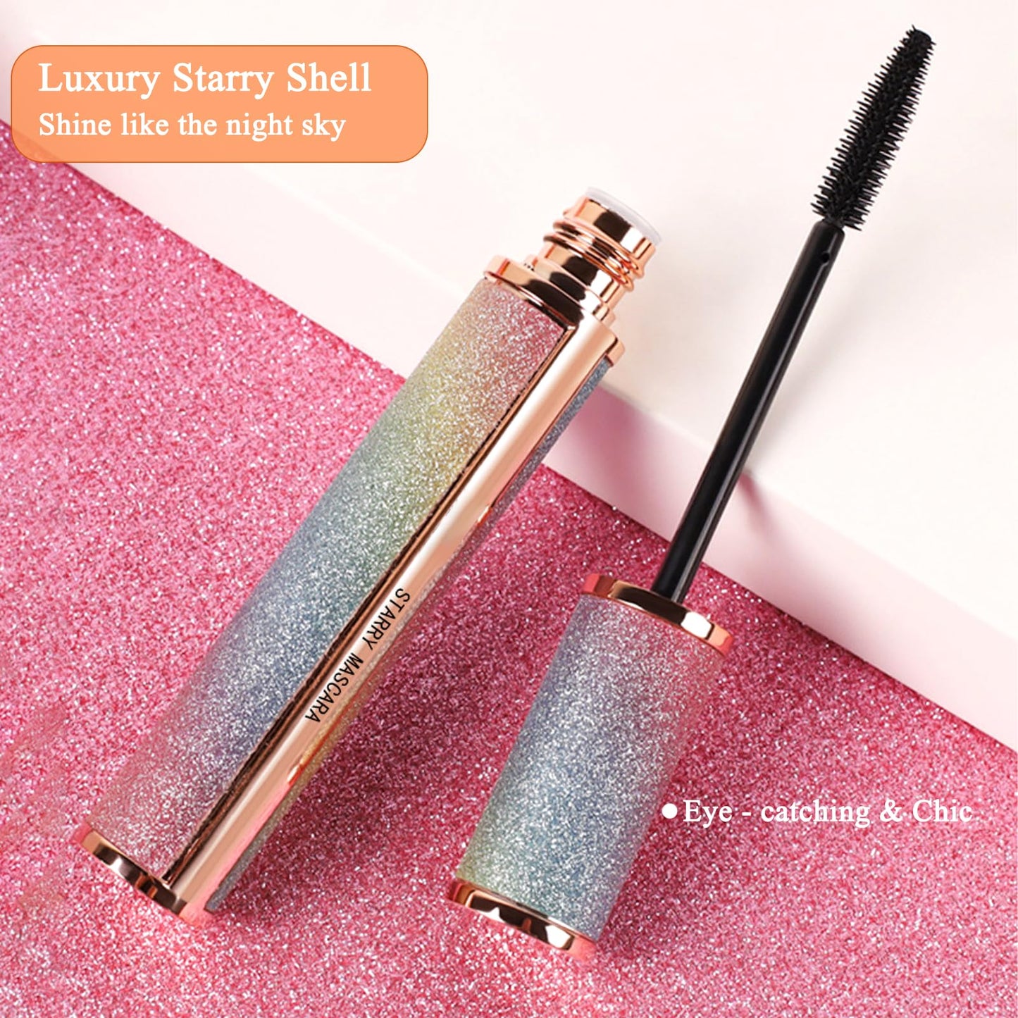 AmiCera Waterproof Mascara, Lengthening Mascara Black, Volume and Length Smudge Proof Quick Dry, Sky High Natural Curling Long Lasting, Eyelash Makeup, Gift for Women Ladies Girls, Starry Sky Shell