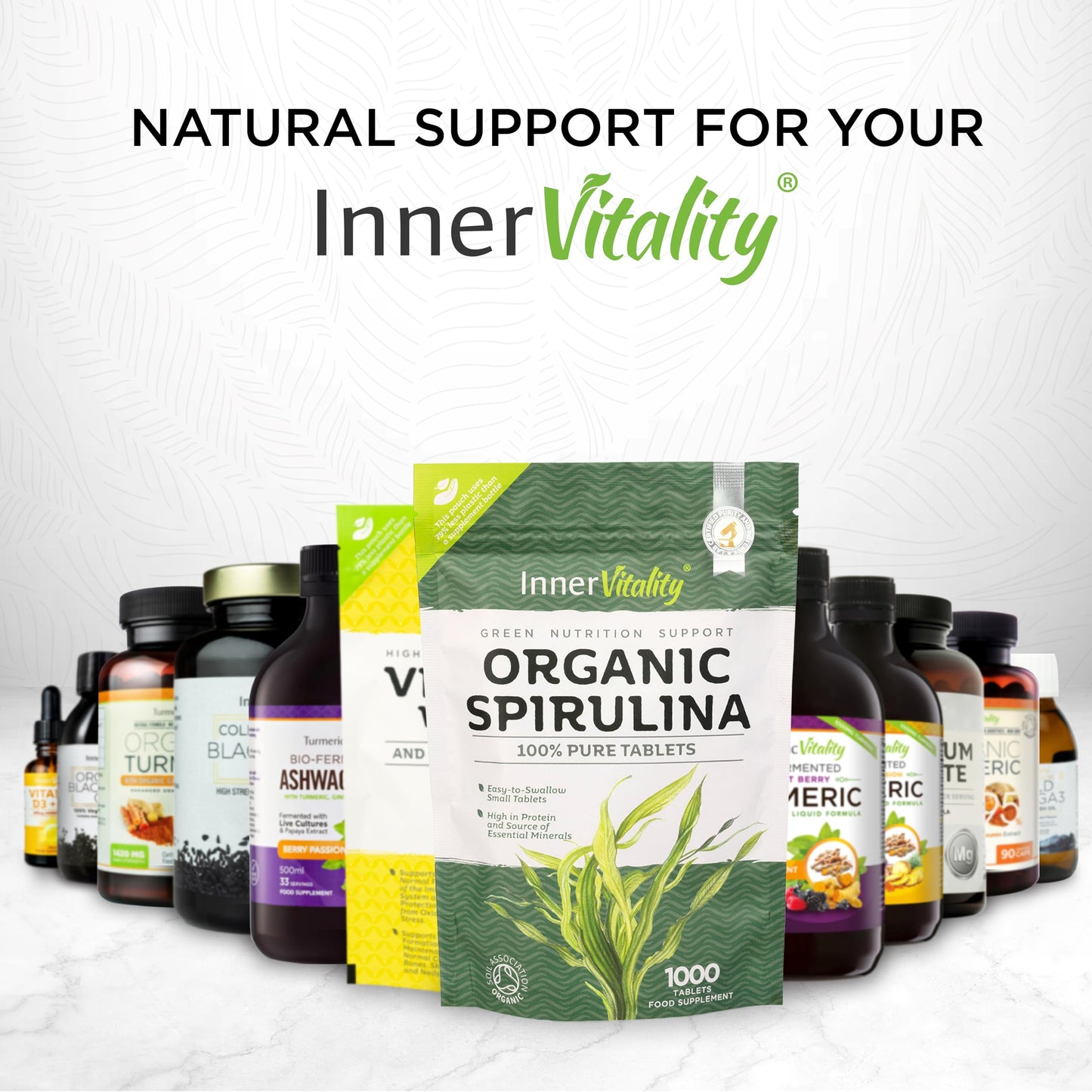 Organic Spirulina Tablets 1000 Easy to Swallow Tablets - 100% Pure Certified Organic Tablets Rich in Essential Vitamins & Minerals by Inner Vitality