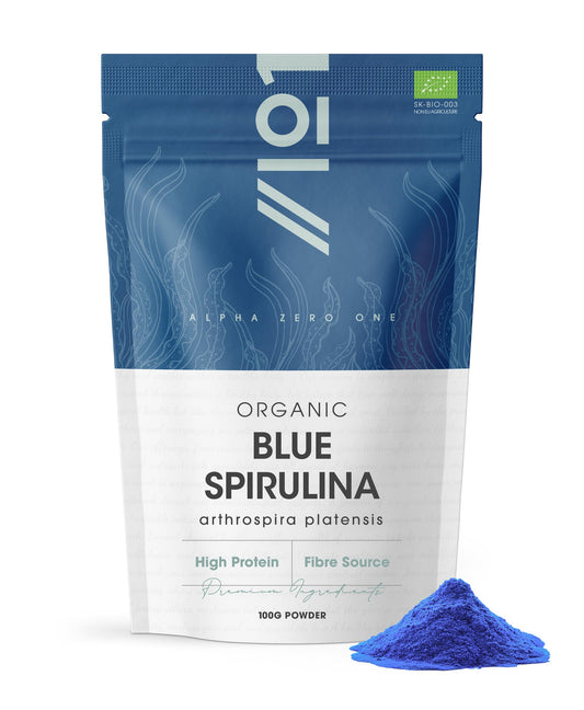 Organic Blue Spirulina Powder 100g – 100% Pure Phycocyanin – No Added Sugar – Resealable and Recyclable Pouch – by Alpha01®