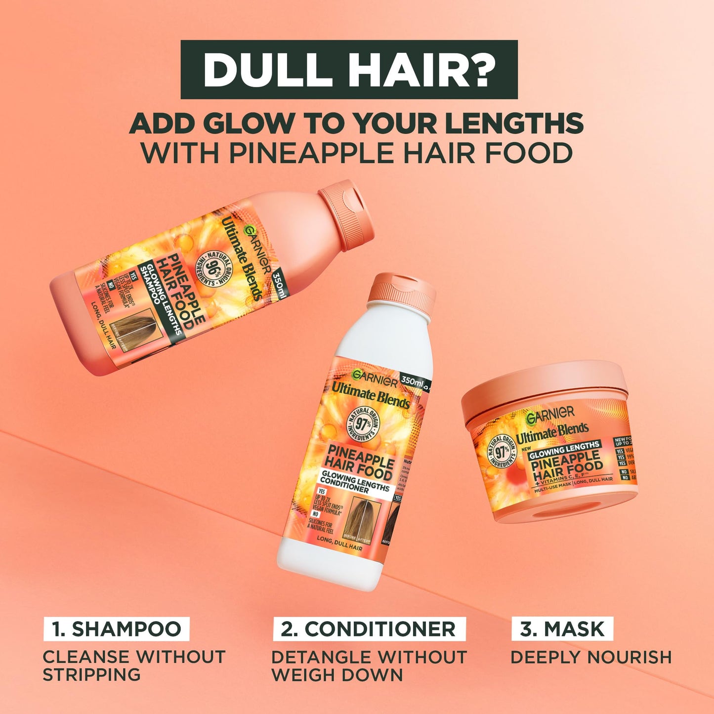 Garnier Ultimate Blends Glowing Lengths Pineapple & Amla Hair Food 3-in-1 Hair Mask Treatment 400ml