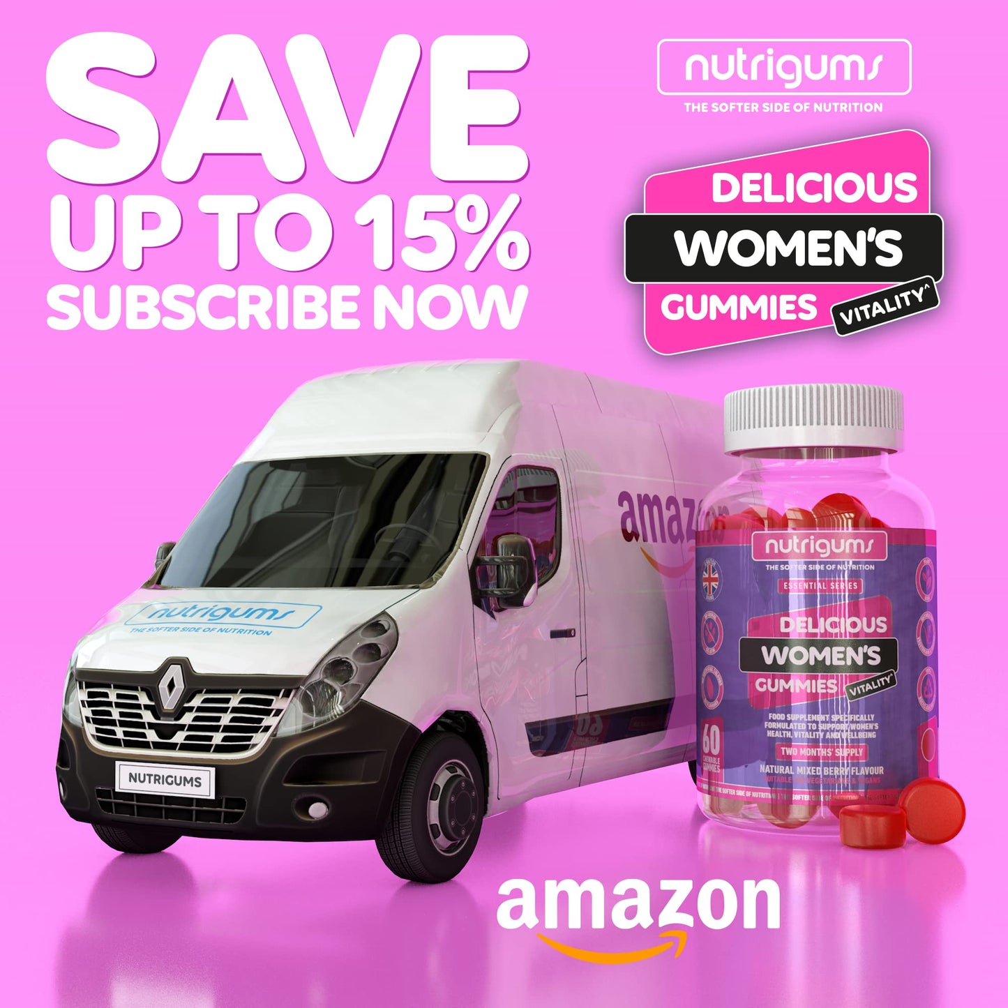 Women's Vitality | Multivitamins + Probiotics 60 Vegan Gummies | Contains 19 Active Nutrients. Gut, Bones, Energy, Hair, Skin, Vision & Immunity. Suitable for 12+ Years by NUTRIGUMS®
