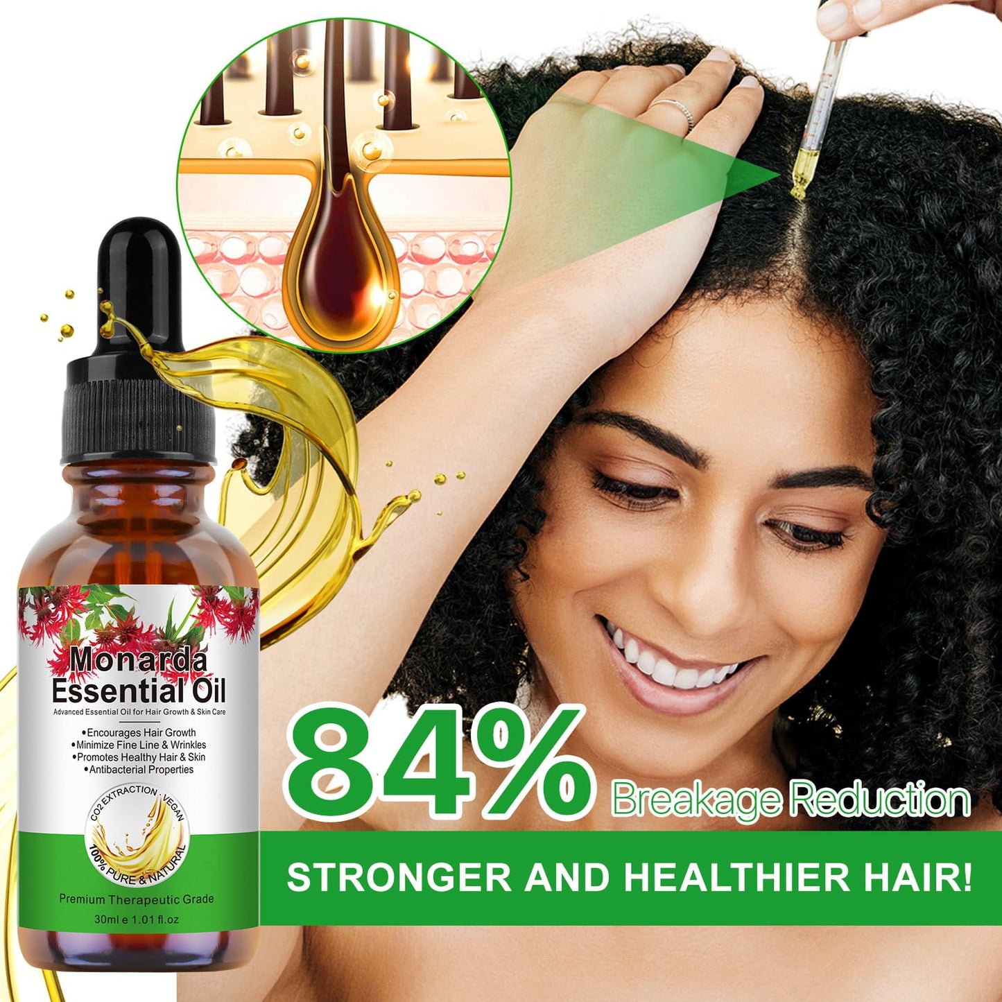 Monarda Essential Oil for Hair Growth,100% Pure & Natural Monarda Oil for Healthier Thicker Fuller Hair,Eliminate Hair Split Ends, Repairs Damaged Hair & Skin For Men & Women 60ml