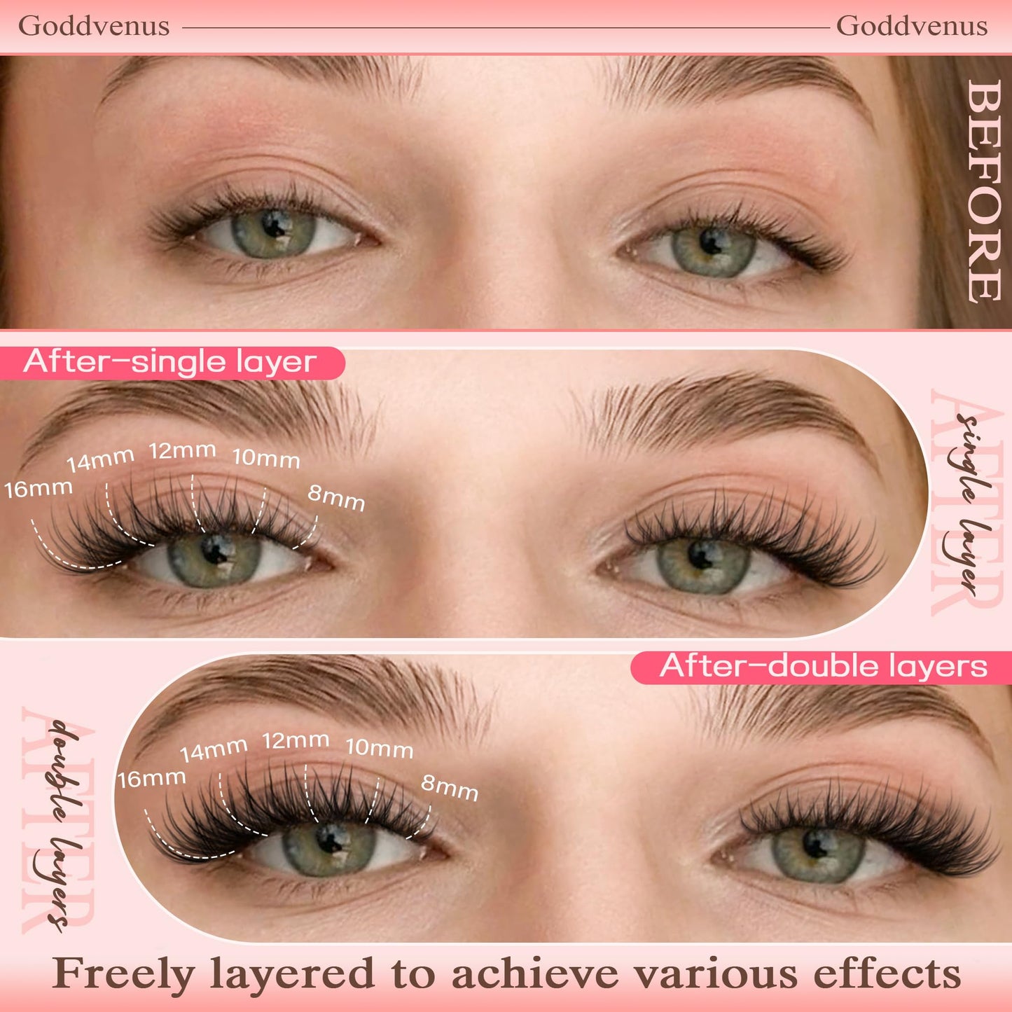 Goddvenus Wispy Cluster Lashes Natural Individual Eyelashes C Curl Lash Clusters DIY Lashes Individual Cluster Cotton Band Eyelash Clusters 130pcs