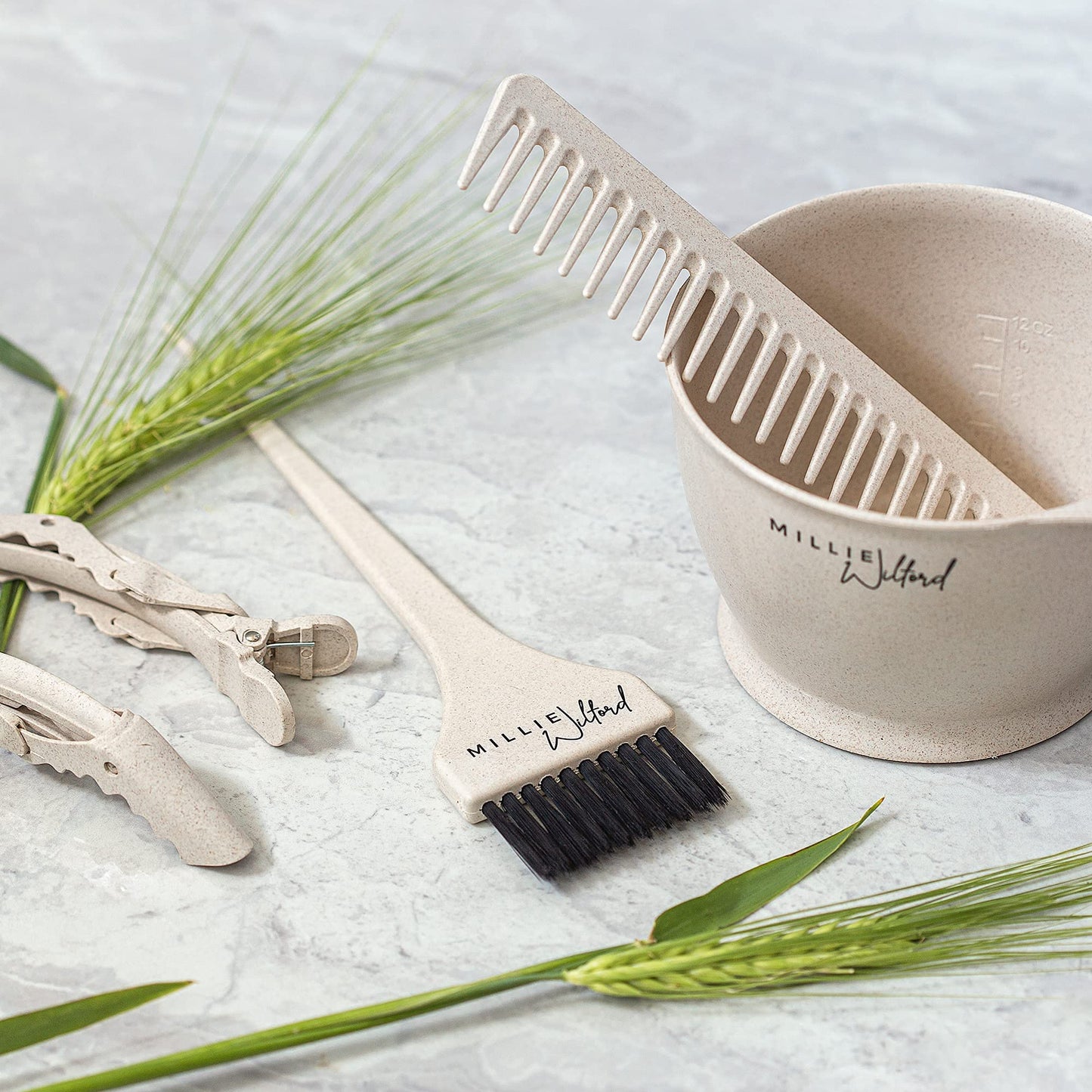 Millie Wilford, Hair Dye Bowl and Brush Set - Hair Colouring Tool Kit for Highlights, Tinting, bleaching and Root Touch-up at Home, Recycled Plant Fibre (5 piece)