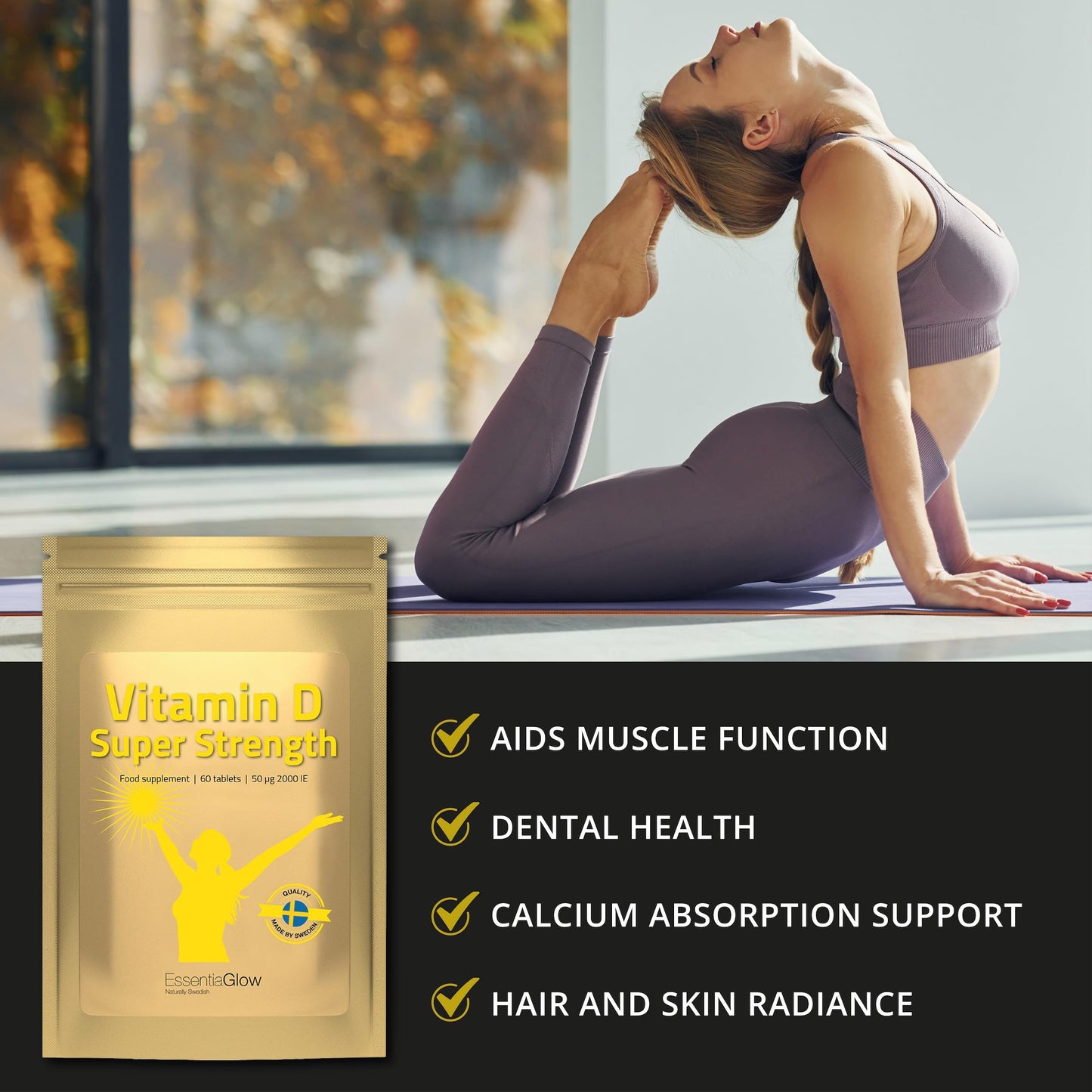 EssentiaGlow 180 Vegan Vitamin D Tablets | 2,000 iu per Serving | High Strength Vitamin D3 | Immune System Support | 6 Months' Supply – 3x60 Tablets